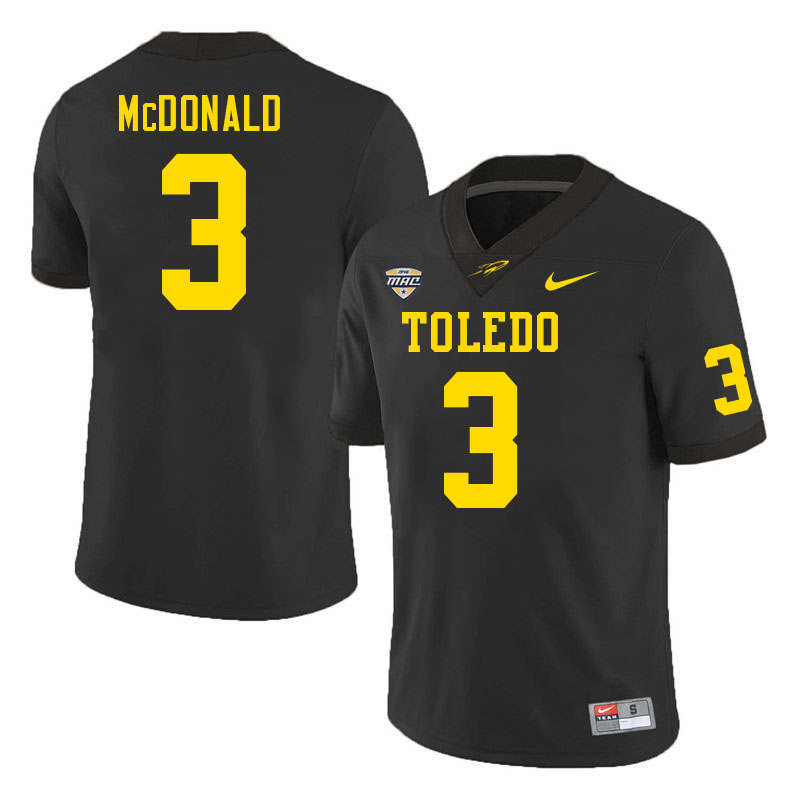 Toledo Rockets #3 Chris McDonald College Football Jerseys Stitched Sale-Black